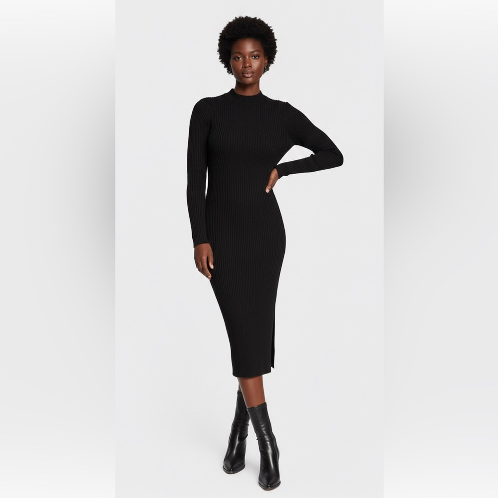 Brave Soul Black Long Sleeve Mock Neck Ribbed Knit Midi Dress Size Large